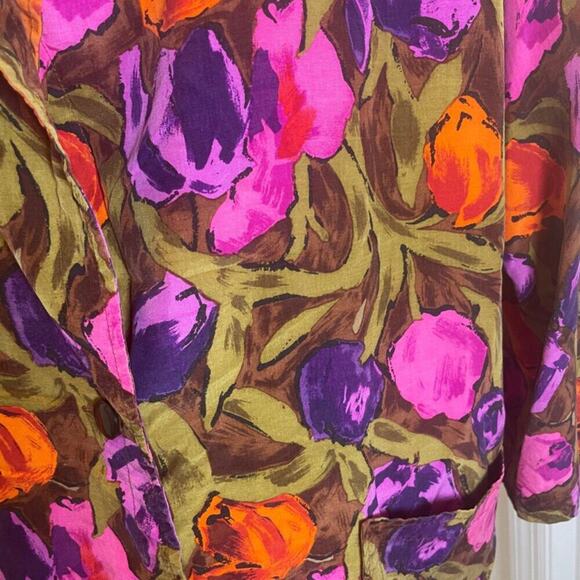 VINTAGE 80’s UNGARO TER BLAZER 100% SILK SZ 8 FLORAL CHIC PREPPY ECLECTIC STYLE - Picture 12 of 16